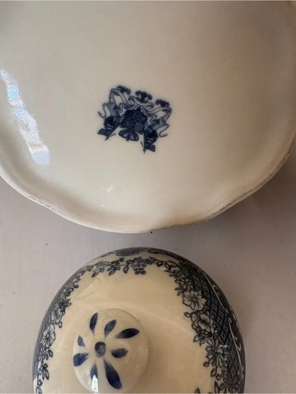 Vintage Blue and White Porcelain Teapot with Handle